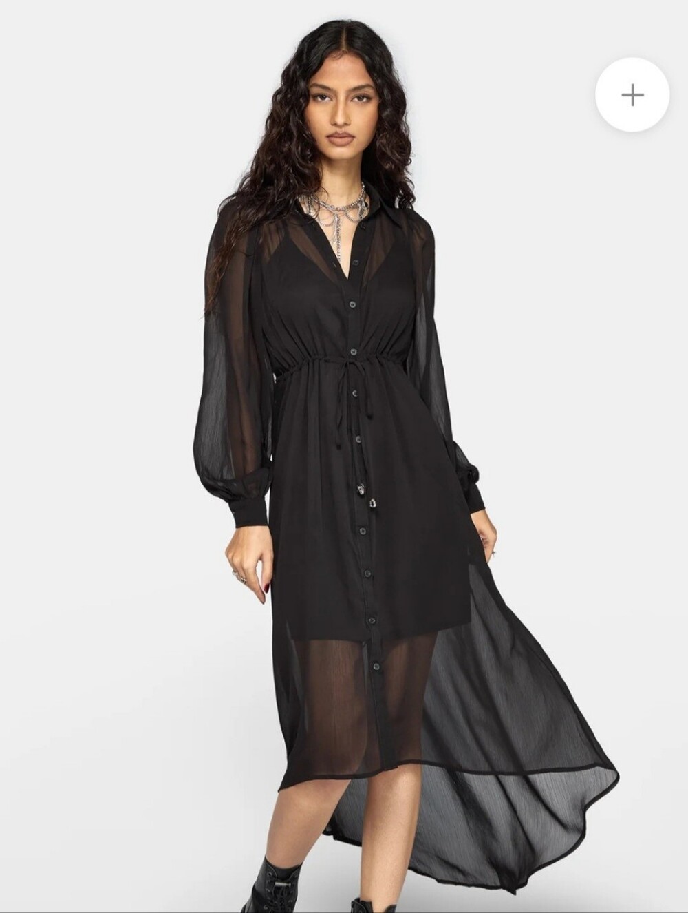 Eimhir High-low Chiffon Midi Shirt Dress